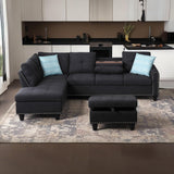 L Sectional Sofa Set with Storage Ottoman, L Shape Linen Upholstered Modular Couch & Chaise