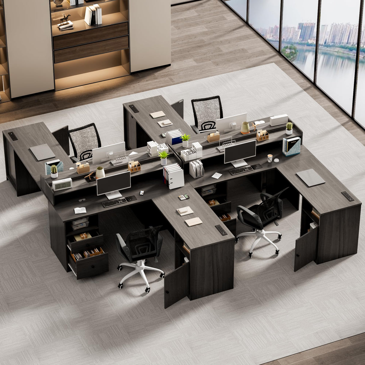 Shaped Desk with LED Lights & Power Outlets, 60" Corner Computer Desk