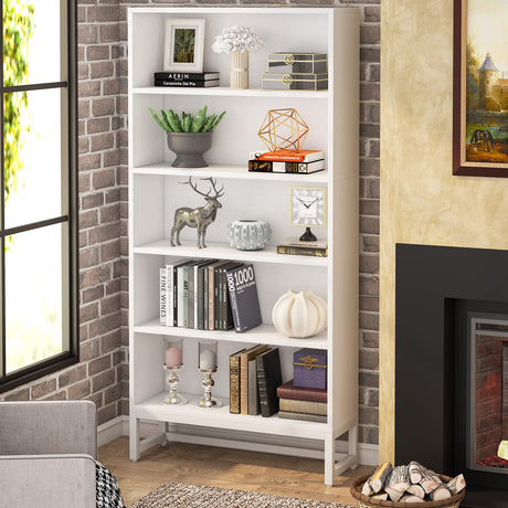 Tall Bookcase and Bookshelf, 70.8” Large Bookcases Organizer with 5-Tier Storage Shelves, Heavy Duty Free-Standing Library Bookshelf Shelving Unit for Living Room, Bedroom, Office (White)