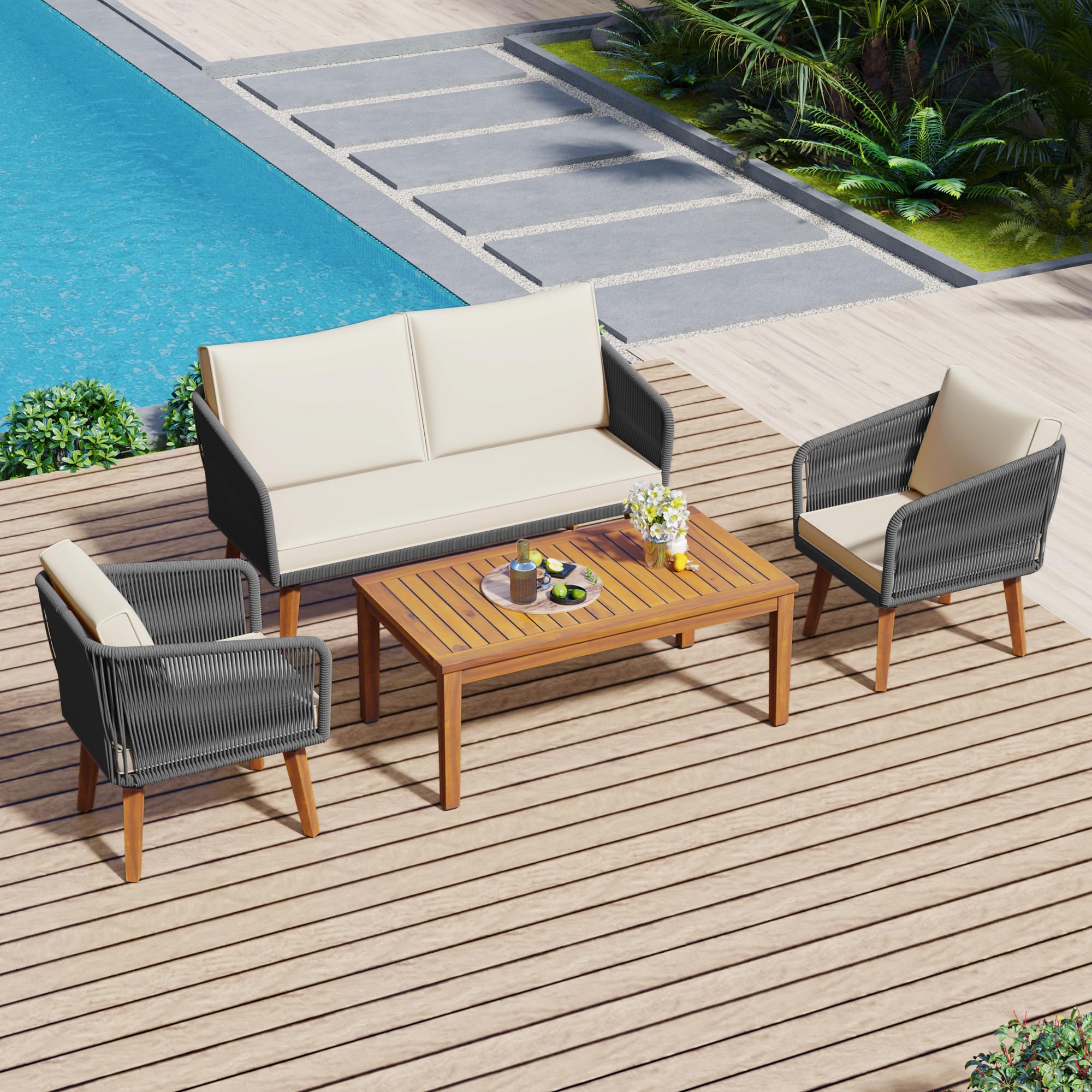 4-Piece Patio Furniture Set, Outdoor Conversation Sets with 1 Loveseat
