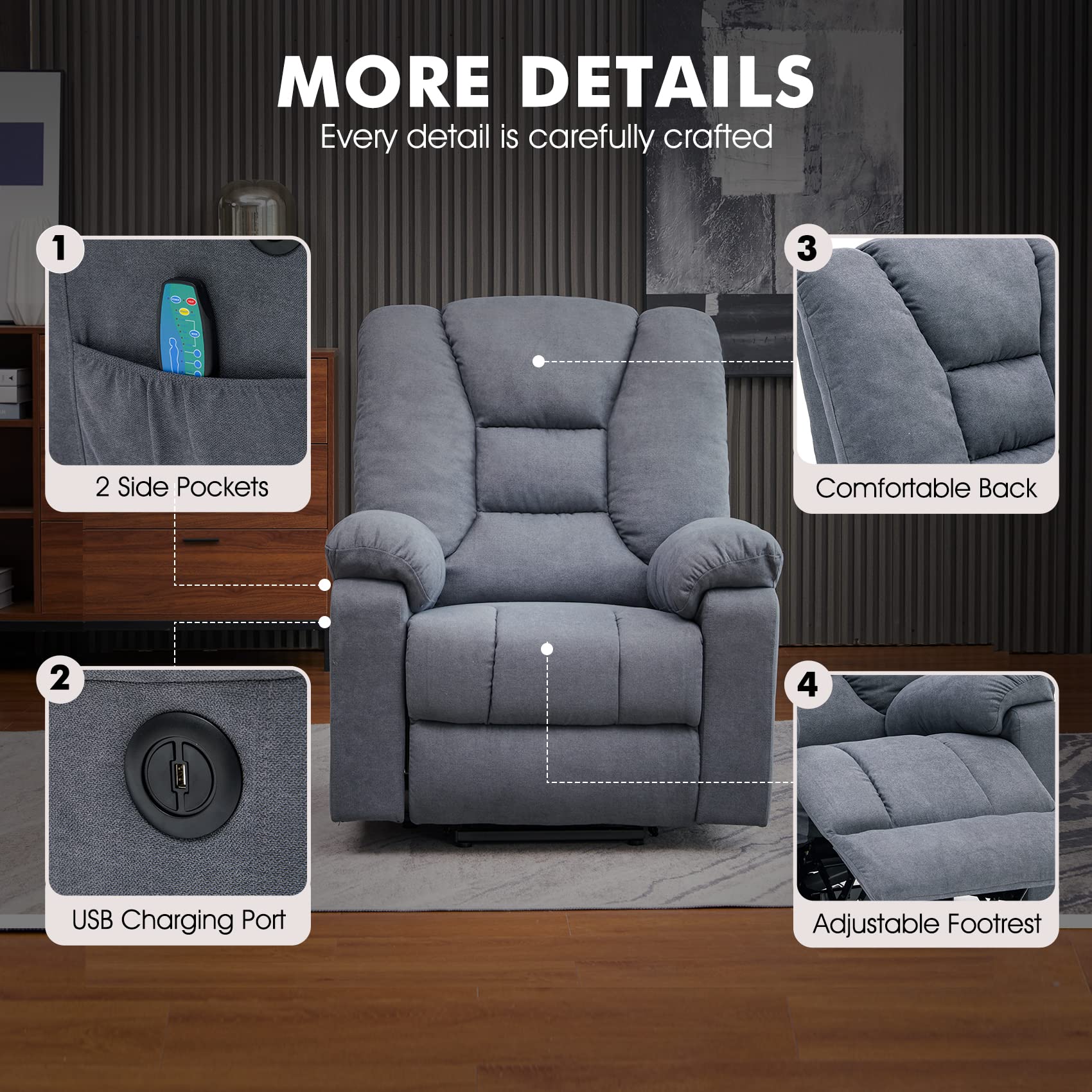 ElderEase Power Lift Recliner Chair with Massage, Heat & USB – Wing Back Design