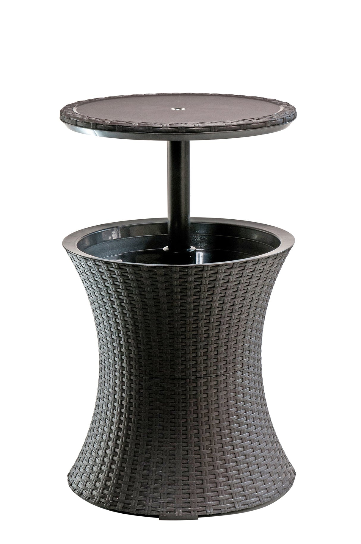 Keter Pacific Cool Bar Outdoor Patio Furniture and Hot Tub Side Table with 7.5 Gallon Beer and Wine Cooler, Espresso Brown - Bircata