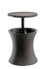 Keter Pacific Cool Bar Outdoor Patio Furniture and Hot Tub Side Table with 7.5 Gallon Beer and Wine Cooler, Espresso Brown - Bircata