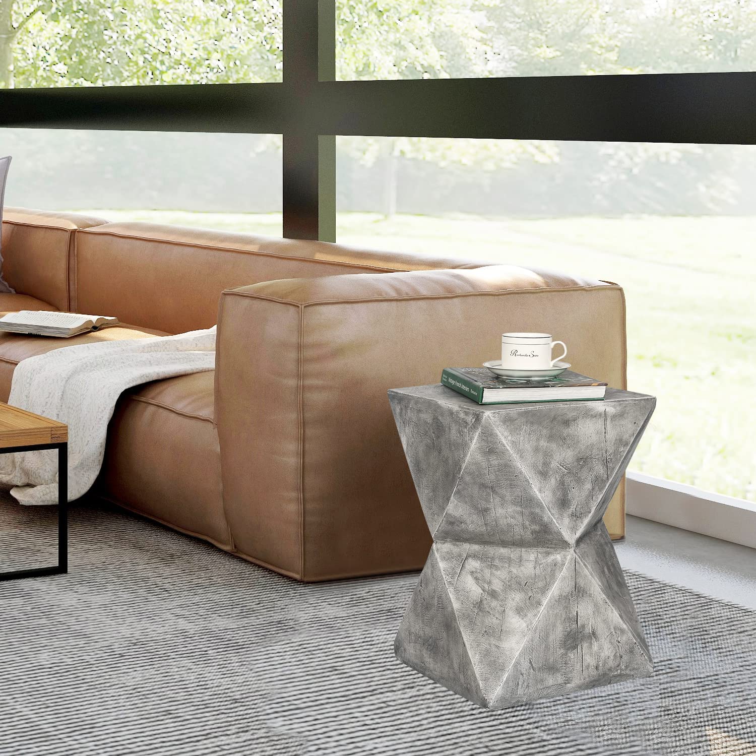 Concrete Accent Patio Side End Decorative Garden Stool Nightstands Plant
