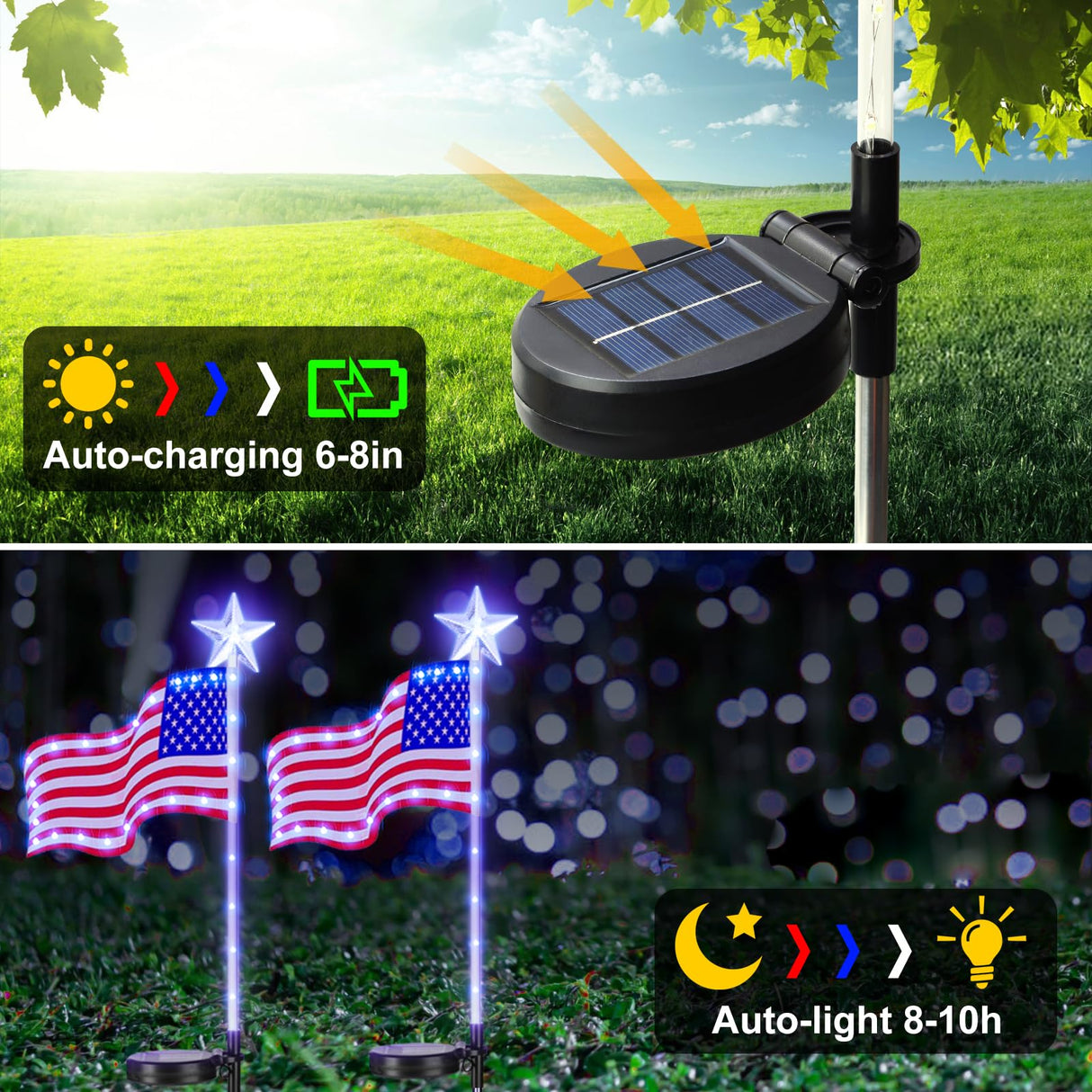 4th of July Decorations Outdoor Solar Lights, Upgraded 4 Pack American Flag