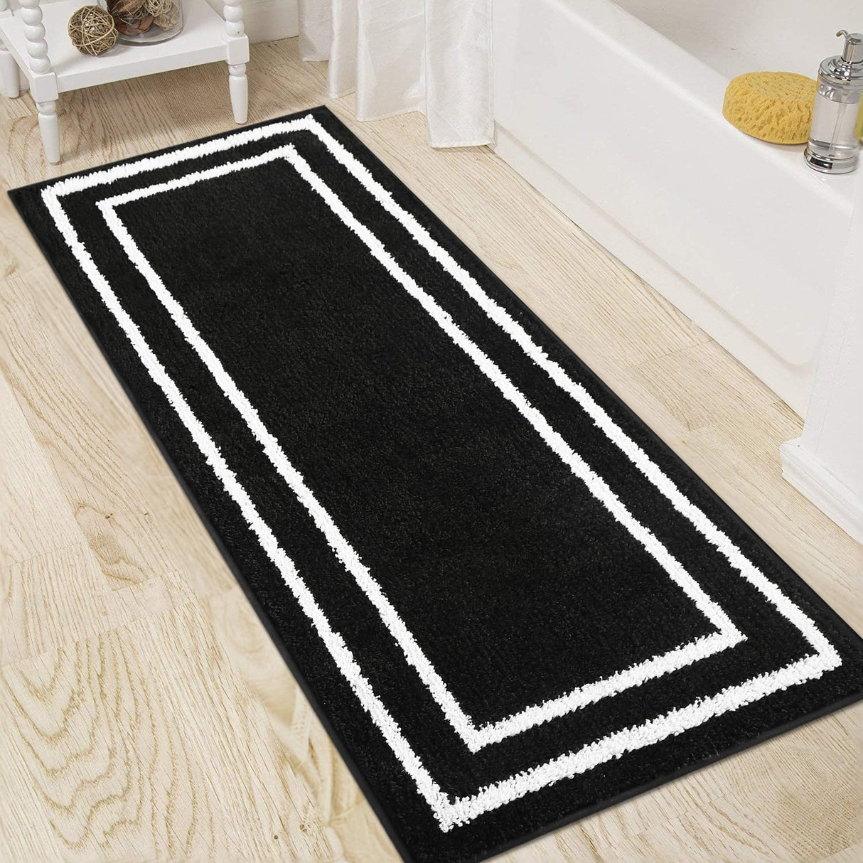 Uphome Bath Mats for Bathroom Non Slip, Plush Microfiber Large Bathroom Rugs, Water Absorbent Bathroom Shower Mat, Machine Washable Black Bath Rugs for Bathroom Bedroom Sink, 24x59 inch