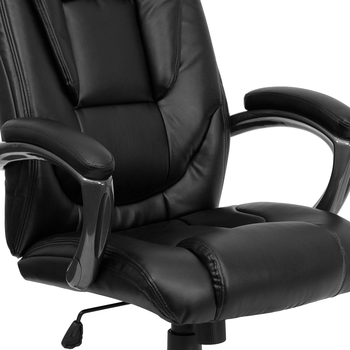 Flash Furniture Oma High Back Black LeatherSoft Layered Upholstered Executive Swivel Ergonomic Office Chair with Smoke Metal Base and Arms