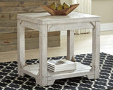 Fregine Farmhouse Square End Table with Floor Shelf, Weathered White Finish