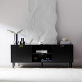 Black TV Stand, Modern TV Consoles for Living Room 65+ Inch TV, Fluted Panel Media