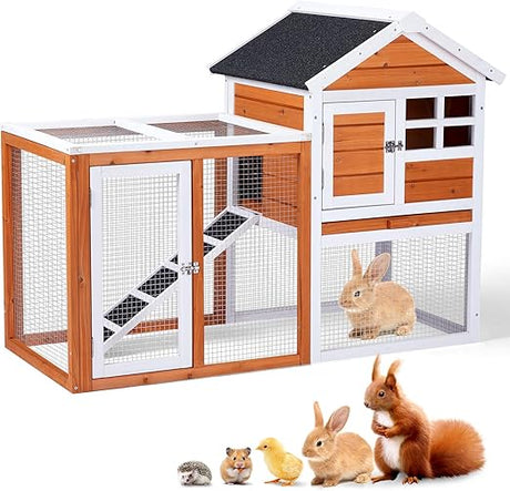 Rabbit Hutch, Small Wood Chicken Coop, 48" Guinea Pig Cage w/Pull-Out Tray