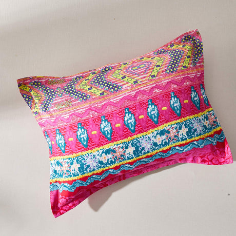 Boho Bed in a Bag 7 Pieces Queen Size, Colorful Bohemian Tribal Style Pink n Blue Floral