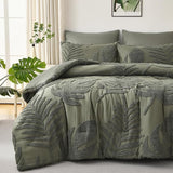 Floral Tufted Lightweight Bedding Comforter Set,Soft Botanical Palm Leaf Pattern Bed Set