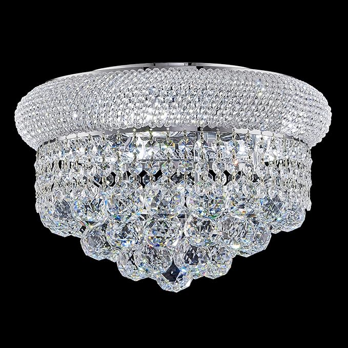 7 - Light Flush Mount Crystal Chandelier for Living Room Dining Room Entryway Hallway