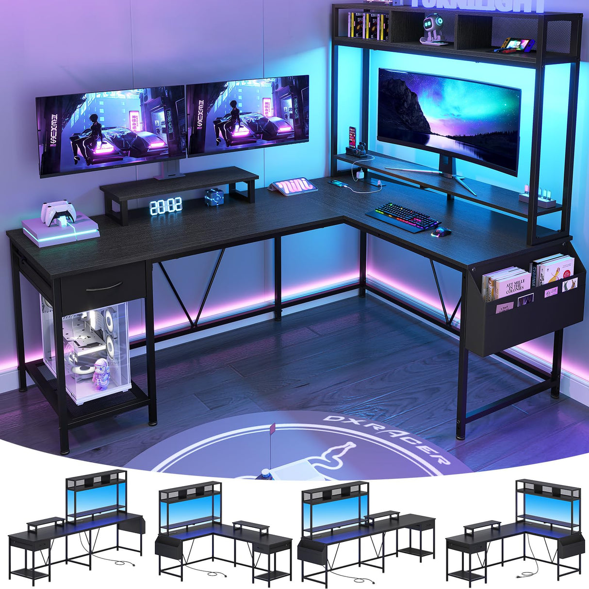 L Shaped Gaming Desk with Shelves, Reversible 66.9" Corner Computer Desk