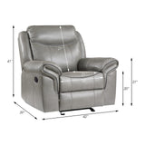 Faux Leather Glider Reclining Chair, 42" W, Gray