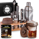 Kit with Whiskey Smoker - 13 pcs, Pine Stand - Bar Set with Cocktail Shaker