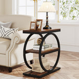 End Table, Narrow End Table with 3 Storage Shelves, Wood Side Table