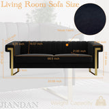 JINGDIAN Mid-Century Modern Black Velvet Sofa with Gold Metal Legs, 83.86"