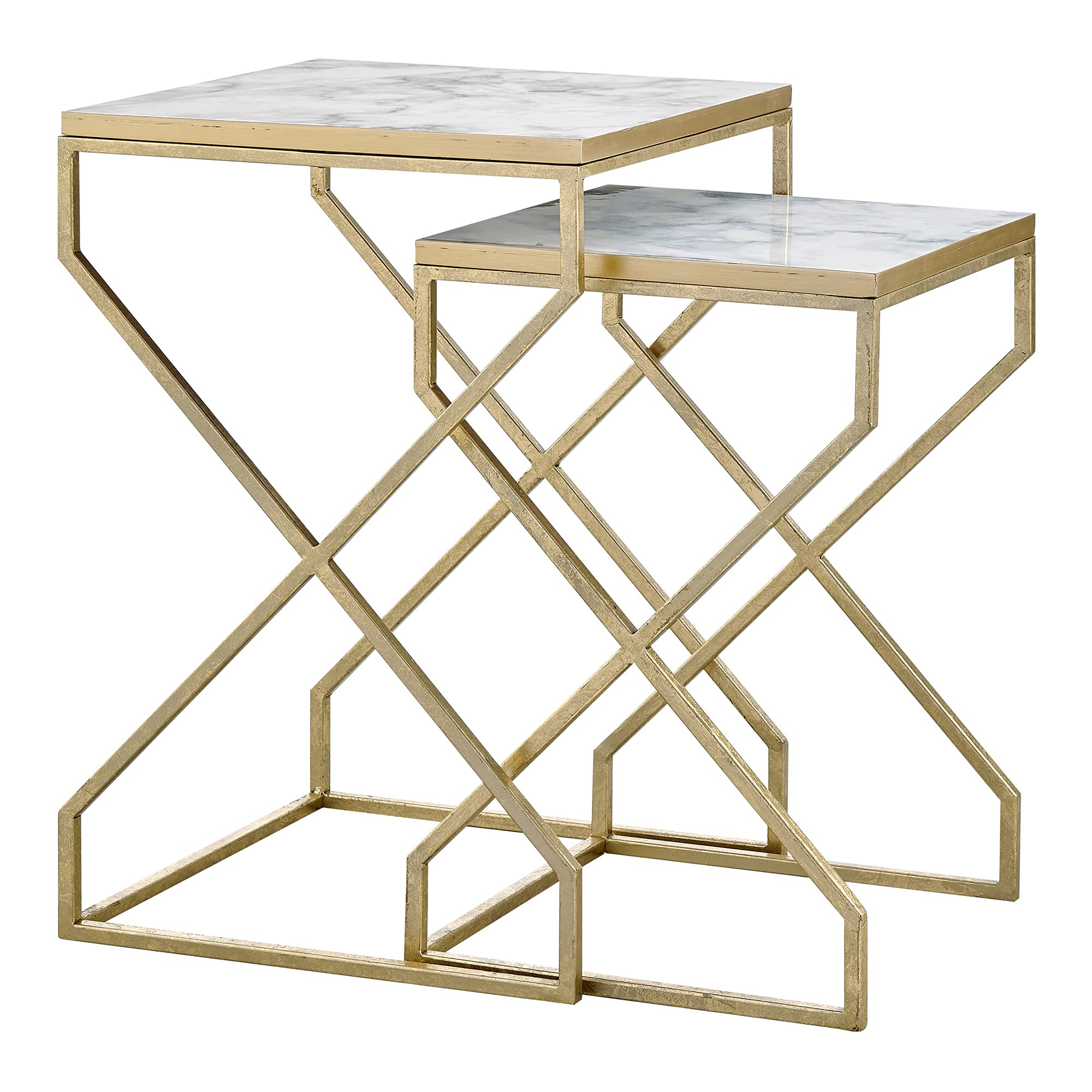 Gold Mackenzie Marbleized Nesting End Table 2-Piece Set, Side Table, Night Stand
