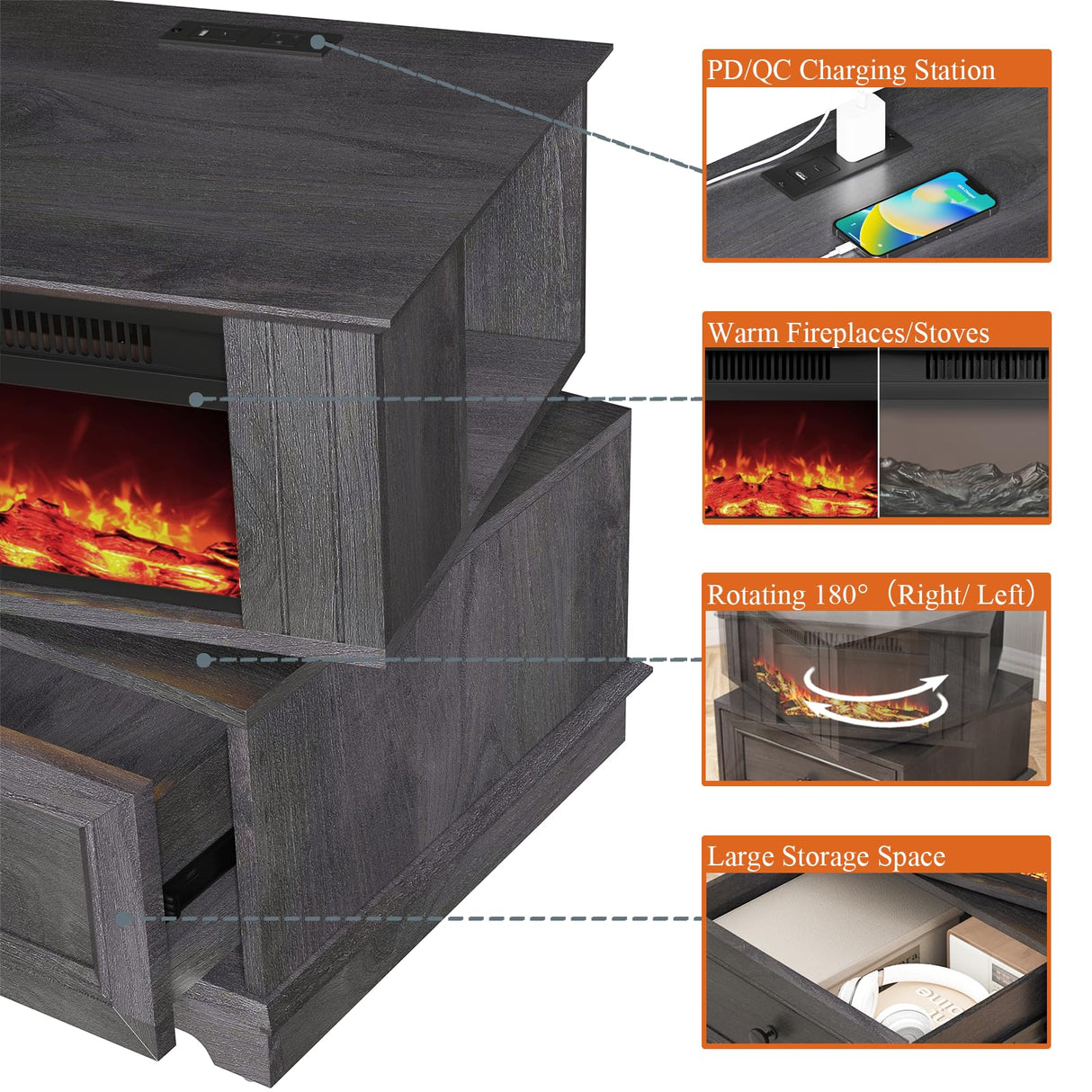 Rotatable Electric Fireplace Heater, 1400W Indoor Electric Stove Heater