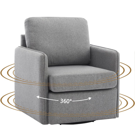 360° Swivel Accent Chair, Modern Upholstered Linen Fabric Arm Chair with Hidden