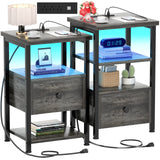 Nightstands Set of 2, 3-Tier Nightstand with LED Lights, 26.8'' Charging Station and USB