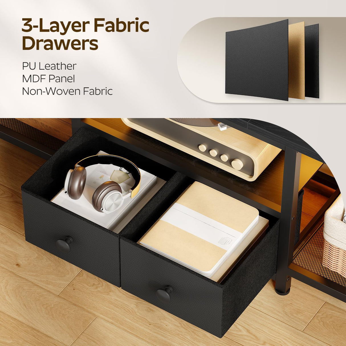 TV Stand with LED Lights - 50 Inch Entertainment Center with Storage