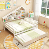 Full House Bed with Twin Trundle, Wood Daybed with 5 Cube Storage Bookcase & Headboard