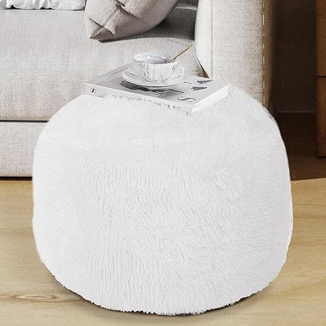 Round Pouf Ottoman Stuffed,Faux Fur Pouf Ottoman