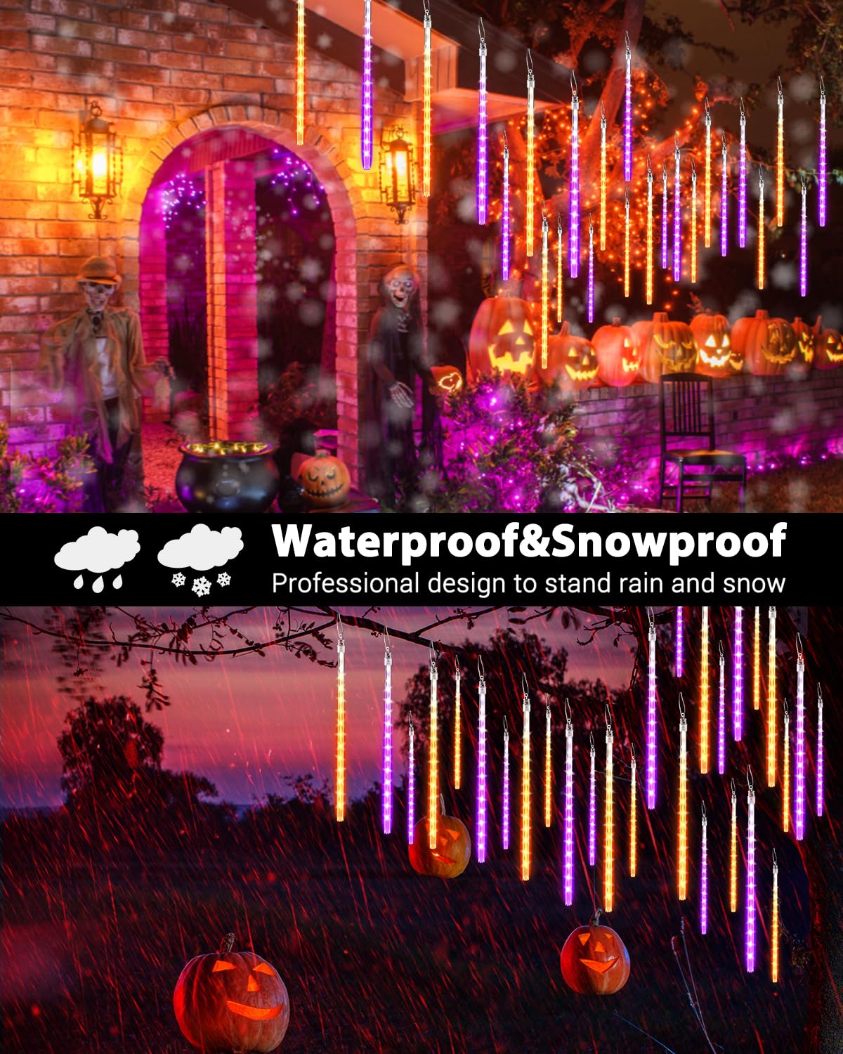 Hlloween Lights 20 Tubes 480 LED Meteor Shower Icicle Lights Raindrop Lights