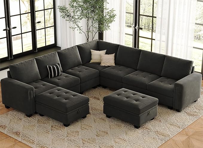 Modular Sectional Sofa Couch 7-Seater Convertible Sectional Sofa Velvet Modular