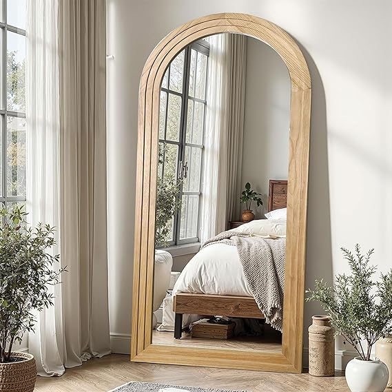 Arched Full Length Mirror with Solid Wood Frame 55x24