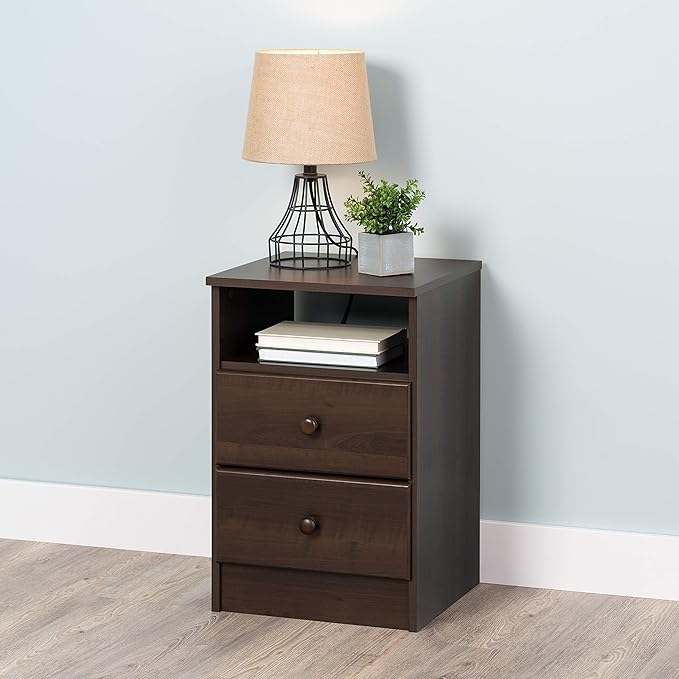 Astrid Simplistic Nightstand Side Table with 2 Drawers and Open Shelf,