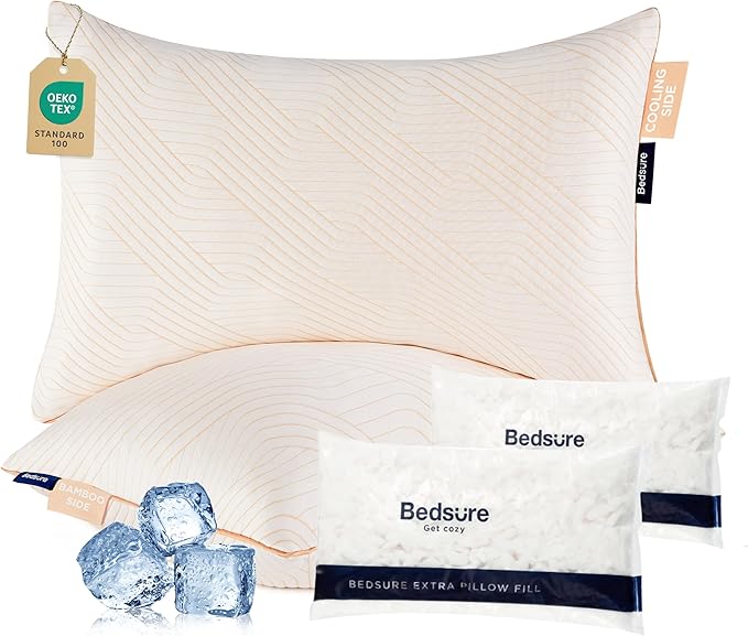 Memory Foam Pillows Queen Size, Set of 2, Adjustable Firm Bed Pillows for Sleeping