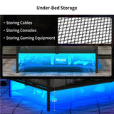 Twin Gaming Bed Frame with LED Lights & Rotating TV Mount