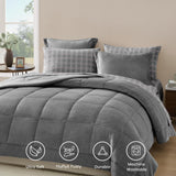 AMBERSPACE Fleece Queen Comforter Set-7 Pieces Bed in A Bag Queen,Blue Grey Plush Bedding Comforter Sets, Soft Warm Queen Comforter Set with Sheets,Comforter,Pillowcases and Shams