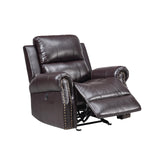 Tavi 37 Inch Glider Chair, Power Recliner, Nailhead Trim, Brown Upholstery