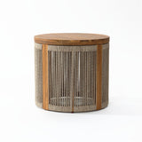 LuxenHome Outdoor Side Table, 17'' Tall Rope Acacia Wood Outdoor End Tables for Patio, Garden Accent Table, Modern Round Side Table for Outside, Wooden Drum Table Indoor and Outdoor - Bircata