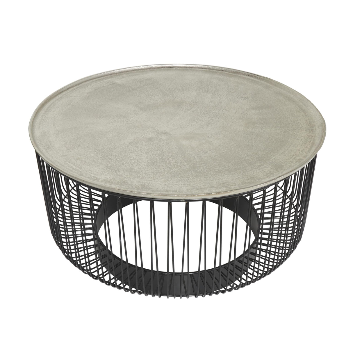 Deco 79 Aluminum Metal Geometric Open Frame Wire Coffee Table with Silver Aluminum Top, 30" x 30" x 17", Black