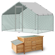 10x6FT Metal Chicken Coop with Hen House, Walk-in Poultry Cage Chicken Runs