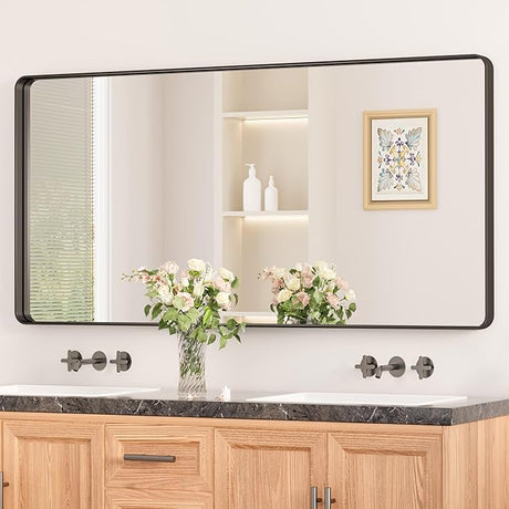 Black Mirrors for Wall, 60” x 36” Large Matte Black Bathroom Mirrors for Over Sink,