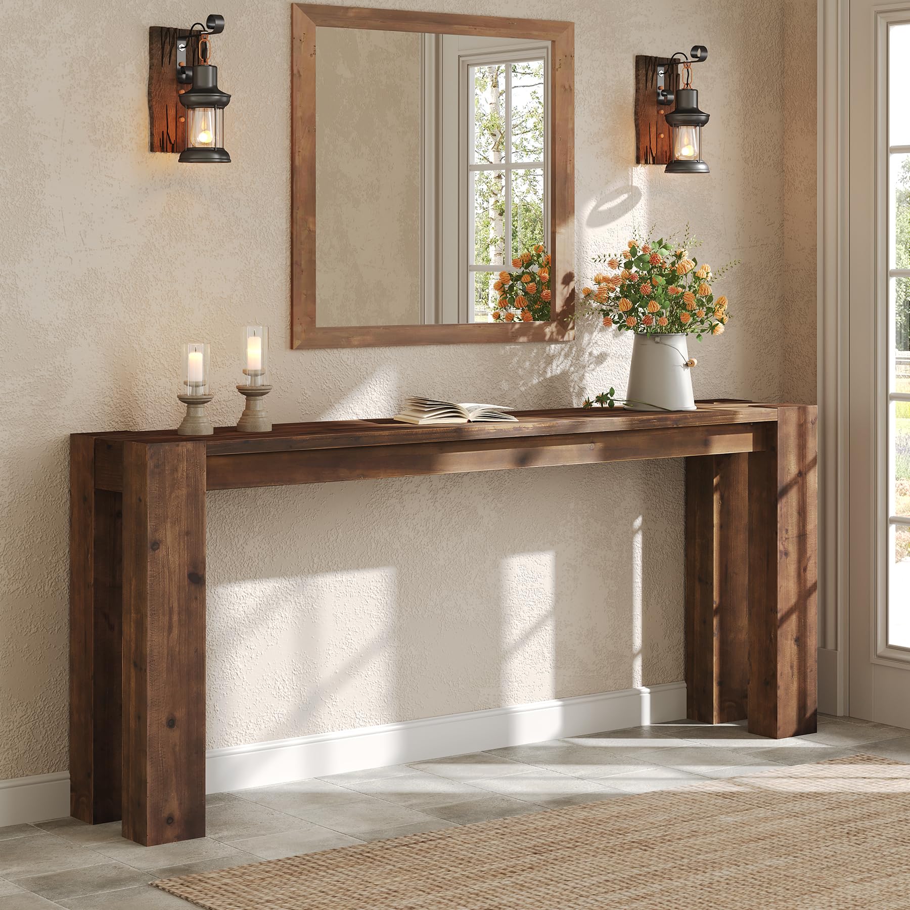 70.9-Inch Solid Wood Console Table - Rustic Brown Farmhouse Entryway Table