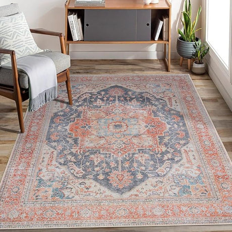 Machine Washable 8x10 Area Rug with Non Slip Backing for Living Room, Bedroom,