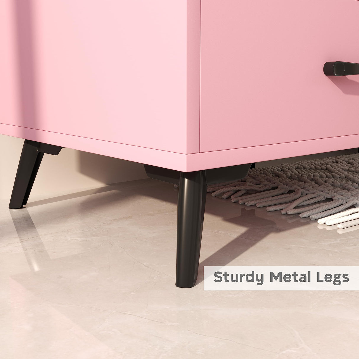 Pink Nightstand with 2 Drawers Besides Table for Bedroom Modern End Table