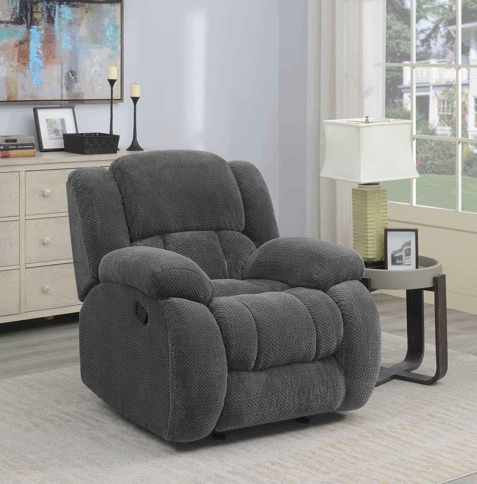 GlideEase Charcoal Performance Fleece Glider Recliner with Gel Memory Foam