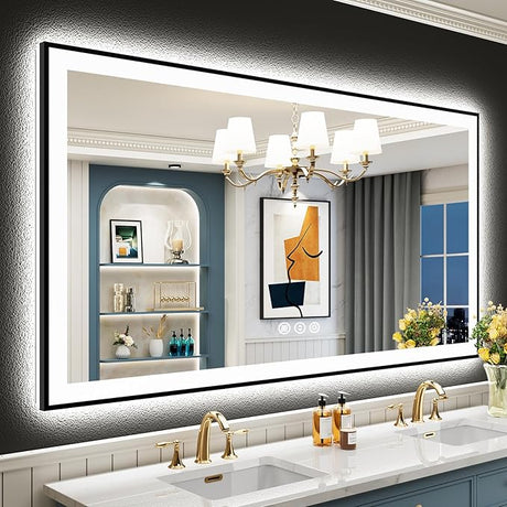 60x36 LED Bathroom Mirror with Lights, Backlit + Front Lit, Anti-Fog Lighted Vanity Mirror