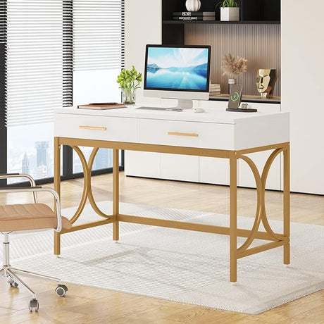 Modern Computer Desk with 2 Drawers, 41 Inches Study Writing Office Desk for Home Office