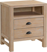 Arden 2-Drawer Nightstand, Solid Pine Wood, Driftwood White Finish, Rustic Design