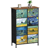 Tall Dresser with 8 Drawer for Bedroom Narrow Van Gogh Chest of Drawers for Hallway