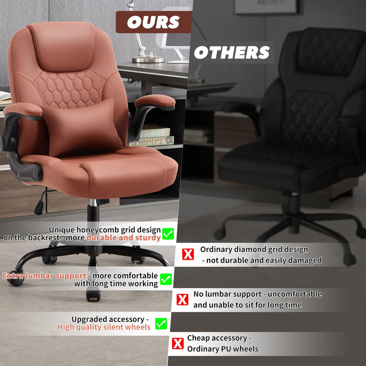 Executive Office Chair with Lumbar Support - Ergonomic PU Leather Desk Chair